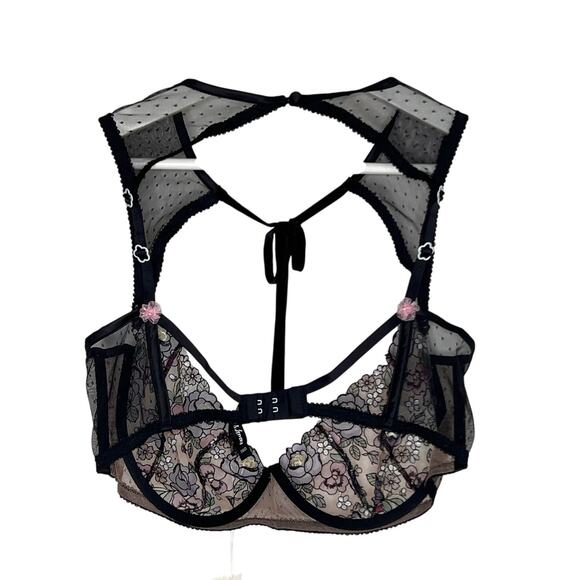 For Love and Lemons Clara Floral High Neck Underwire Bra Black Women's 38D NWT - Picture 10 of 11
